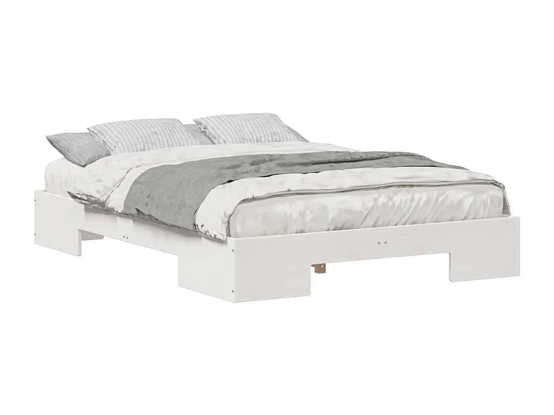 Marco de cama elevada blanco 135 x 190 cm madera maciza de pino