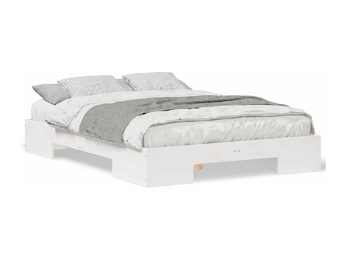 Marco de cama elevada blanco 135 x 190 cm madera maciza de pino