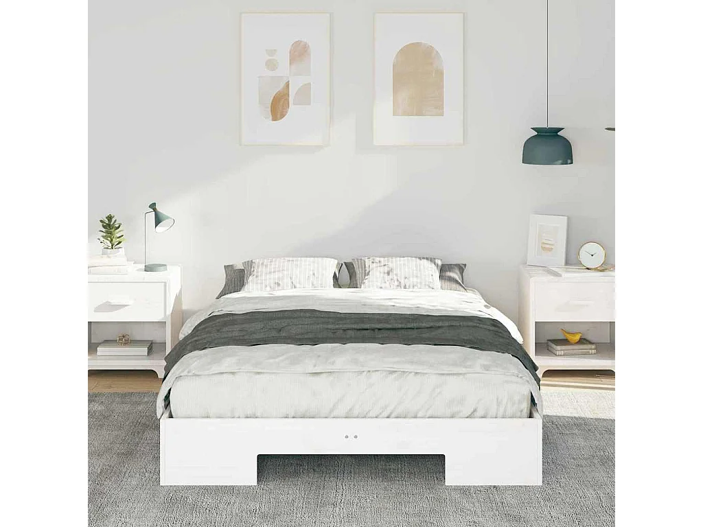 Marco de cama elevada blanco 135 x 190 cm madera maciza de pino
