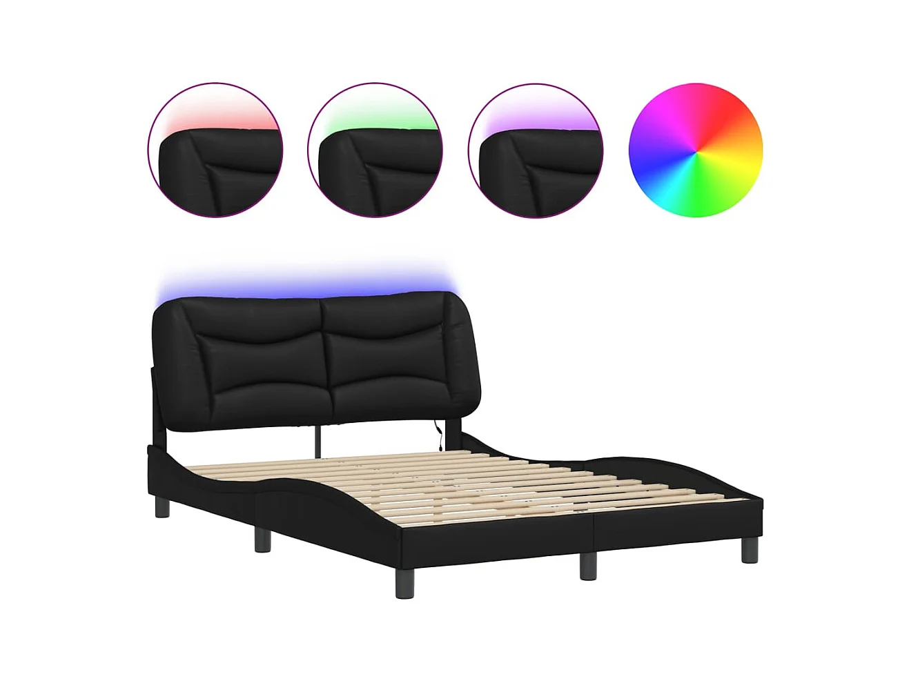 Cadre de lit avec LED sans matelas noir 140x190 cm