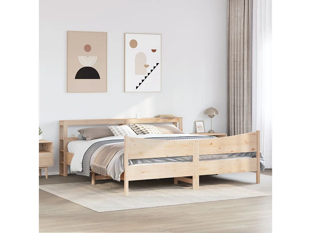 Struttura letto con testiera 180x200 cm in legno massello di pino