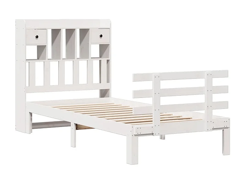 Cama librería blanca sin colchón 75x190cm madera maciza de pino