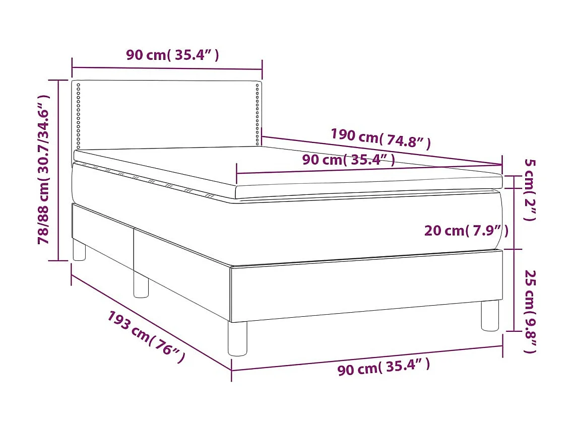 Rete a doghe con materasso Nero 90x190 cm Tessuto