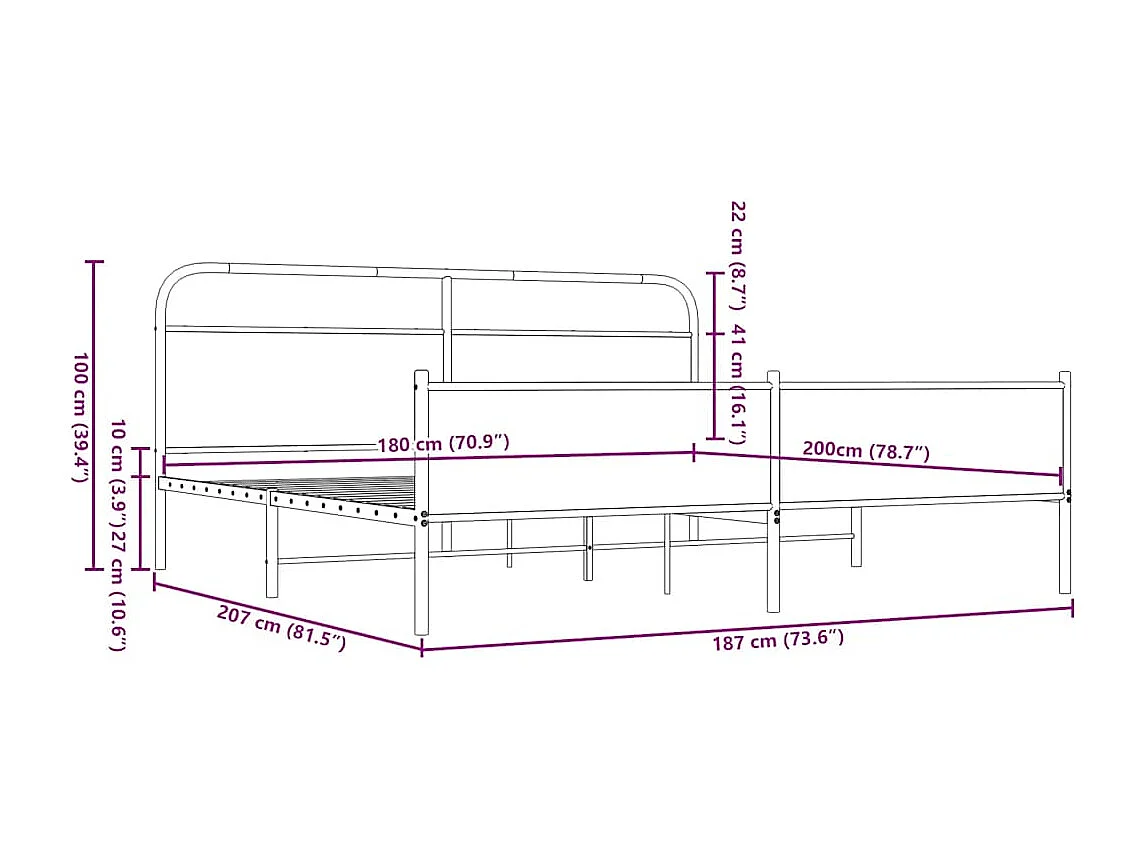 Metalen bedframe zonder matras bruin eiken 180x200 cm