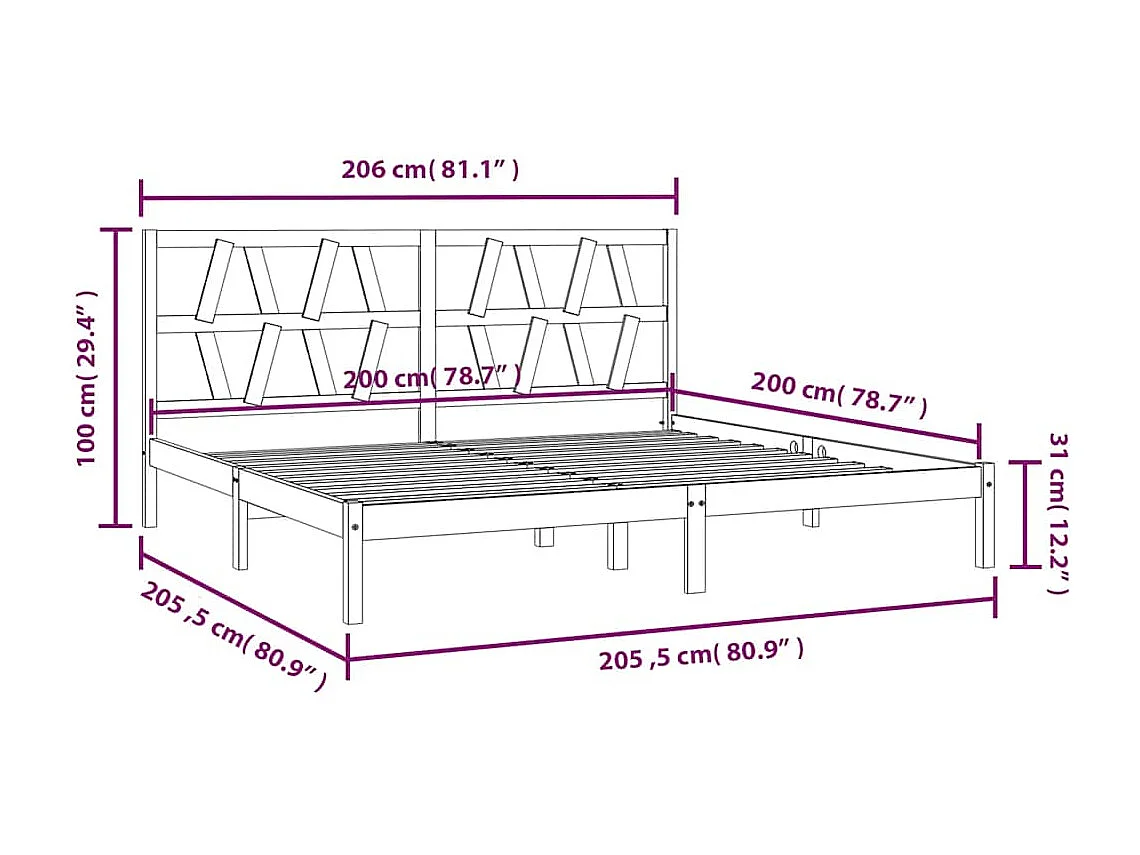 Struttura letto senza materasso in legno massello bianco 200x200 cm