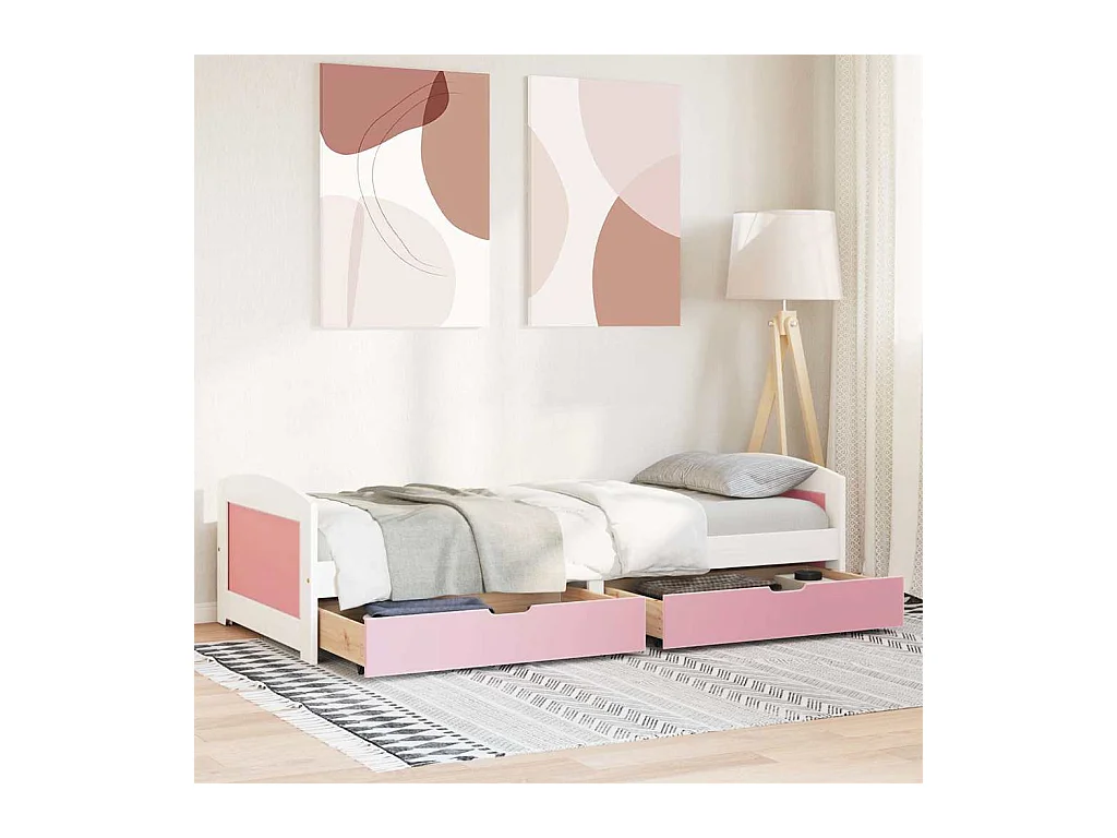 Divano letto e 2 cassetti senza materasso IRUN bianco rosa 90x200 cm