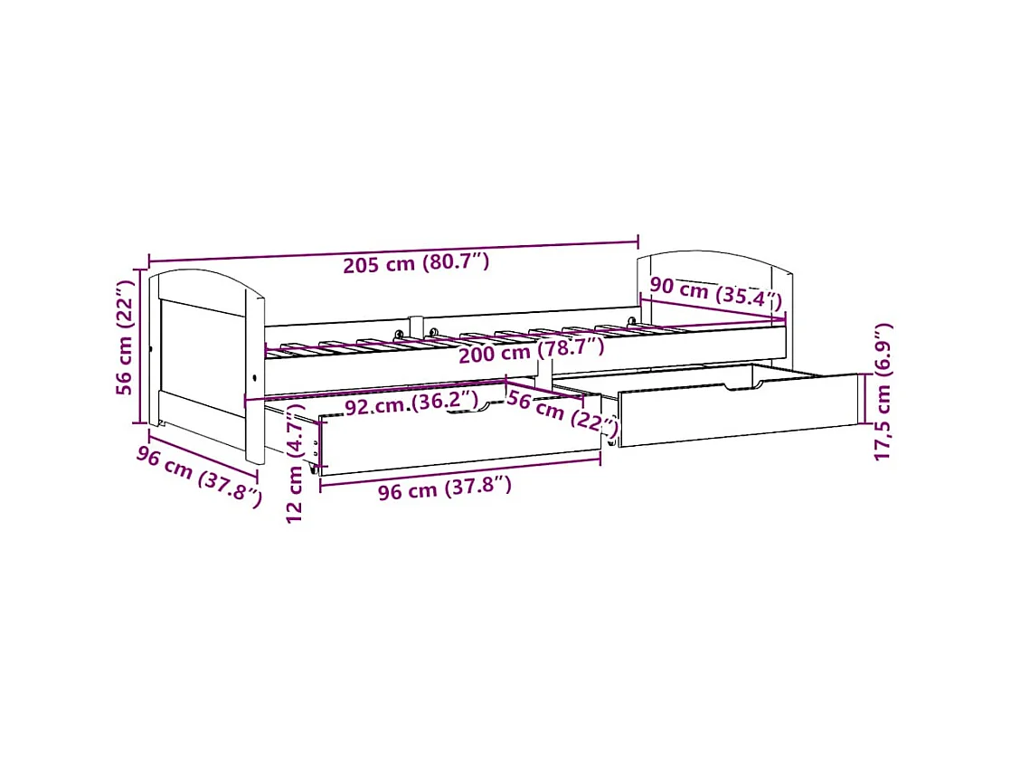 Divano letto e 2 cassetti senza materasso IRUN bianco rosa 90x200 cm
