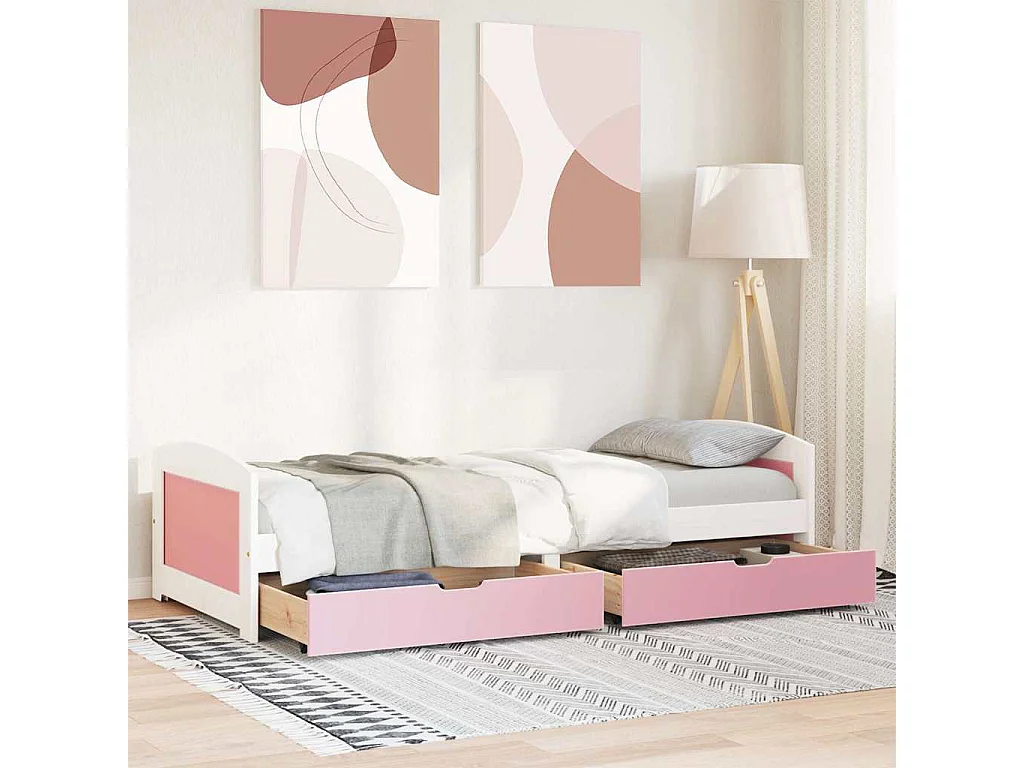 Lit de jour et 2 tiroirs sans matelas IRUN blanc rose 90x200 cm