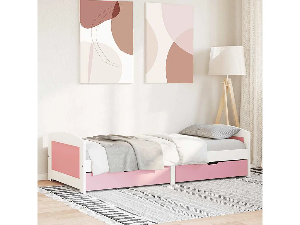 Lit de jour et 2 tiroirs sans matelas IRUN blanc rose 90x200 cm