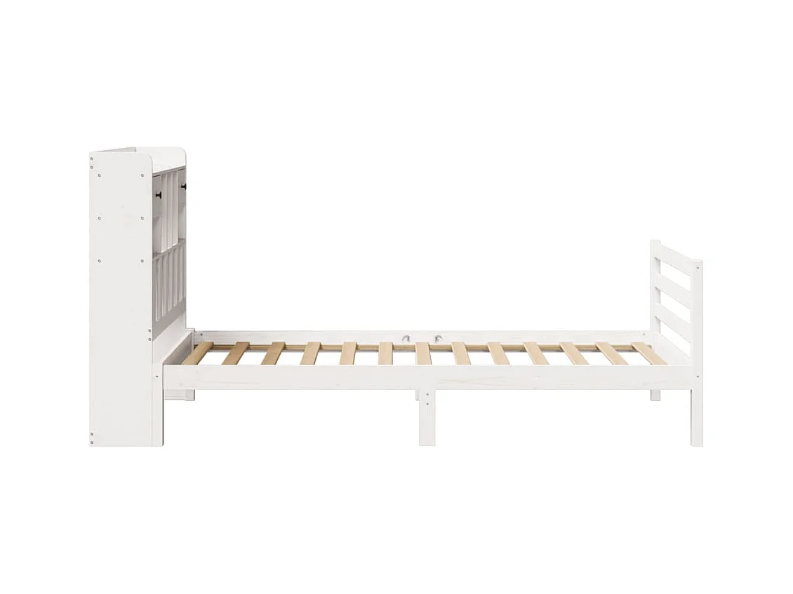 Cama librería blanca sin colchón 75x190cm madera maciza de pino