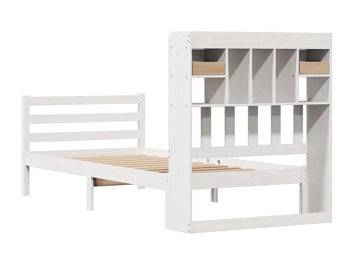 Cama librería blanca sin colchón 75x190cm madera maciza de pino