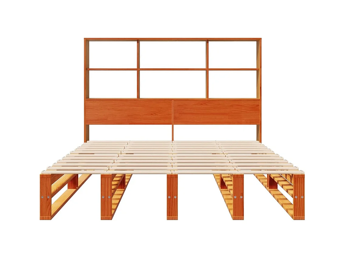 Lit bibliothèque sans matelas cire marron 135x190cm bois massif