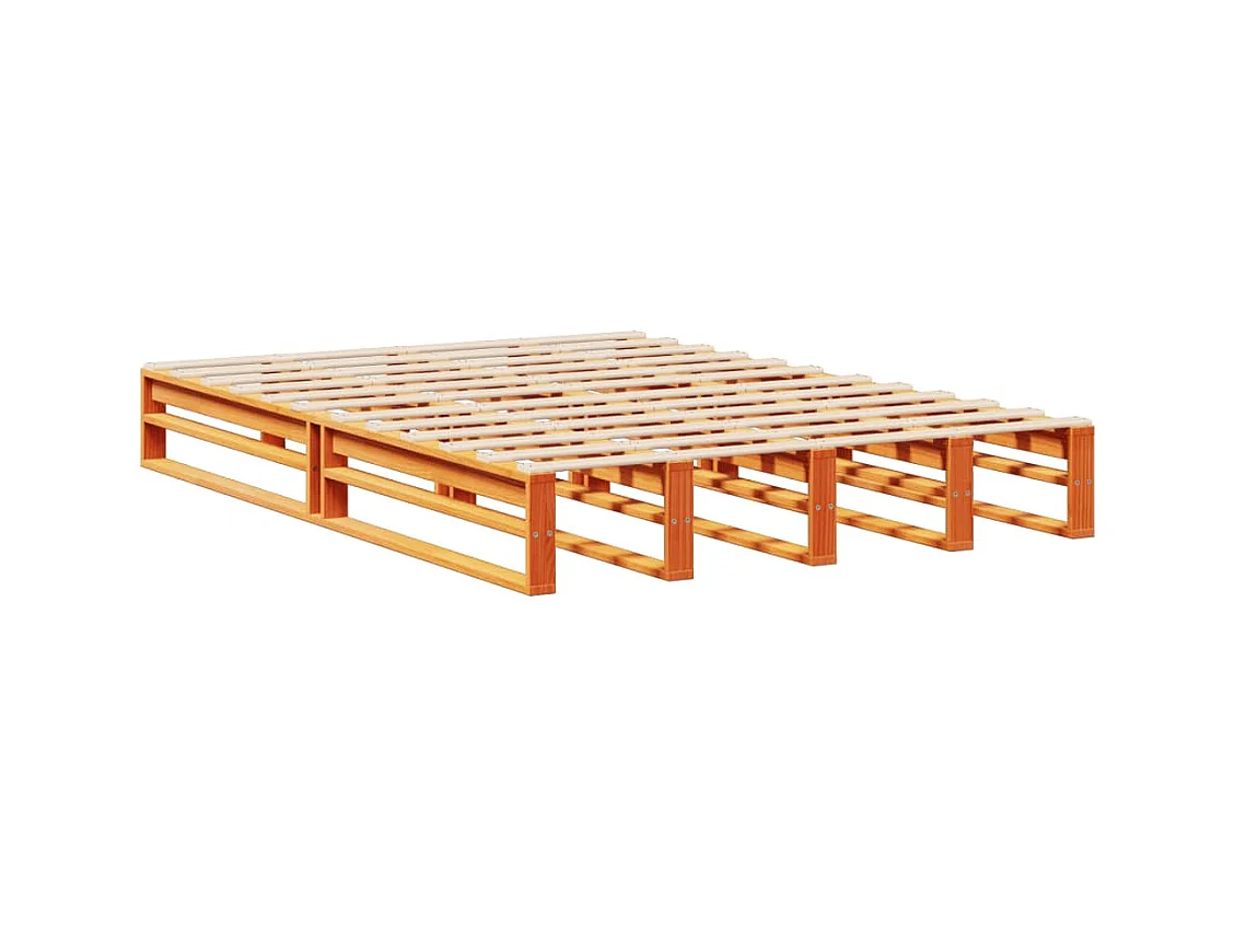 Lit bibliothèque sans matelas cire marron 135x190cm bois massif