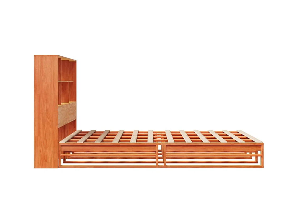 Lit bibliothèque sans matelas cire marron 135x190cm bois massif