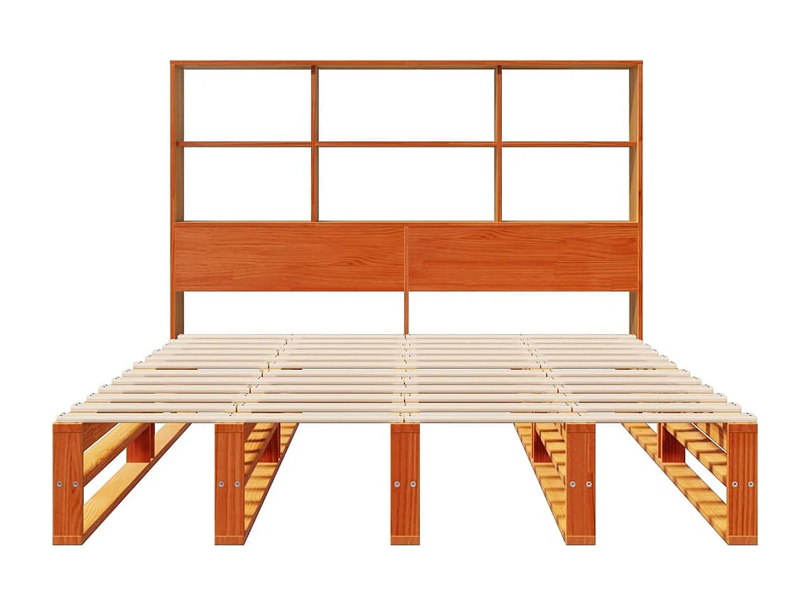 Letto libreria senza materasso, cera marrone, 135x190cm, legno massello