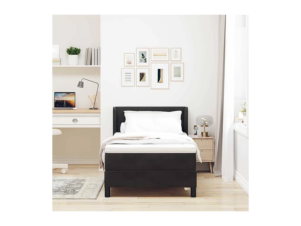 Lit à ressorts avec matelas noir 100x200 cm en velours Noir
