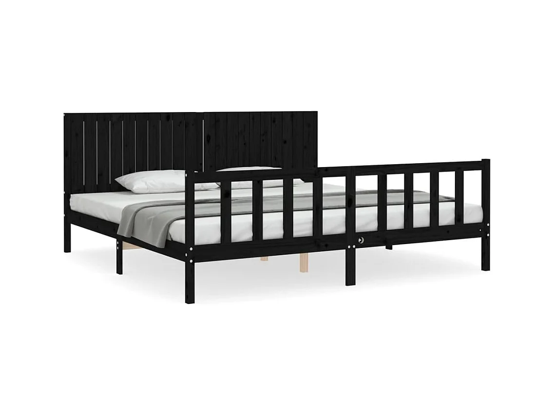 Estructura de cama sin colchón negra 200x200 cm madera maciza de pino