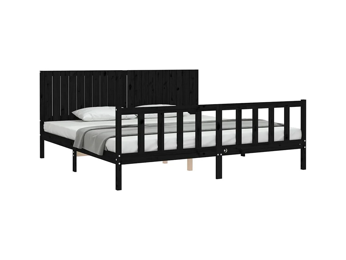 Estructura de cama sin colchón negra 200x200 cm madera maciza de pino