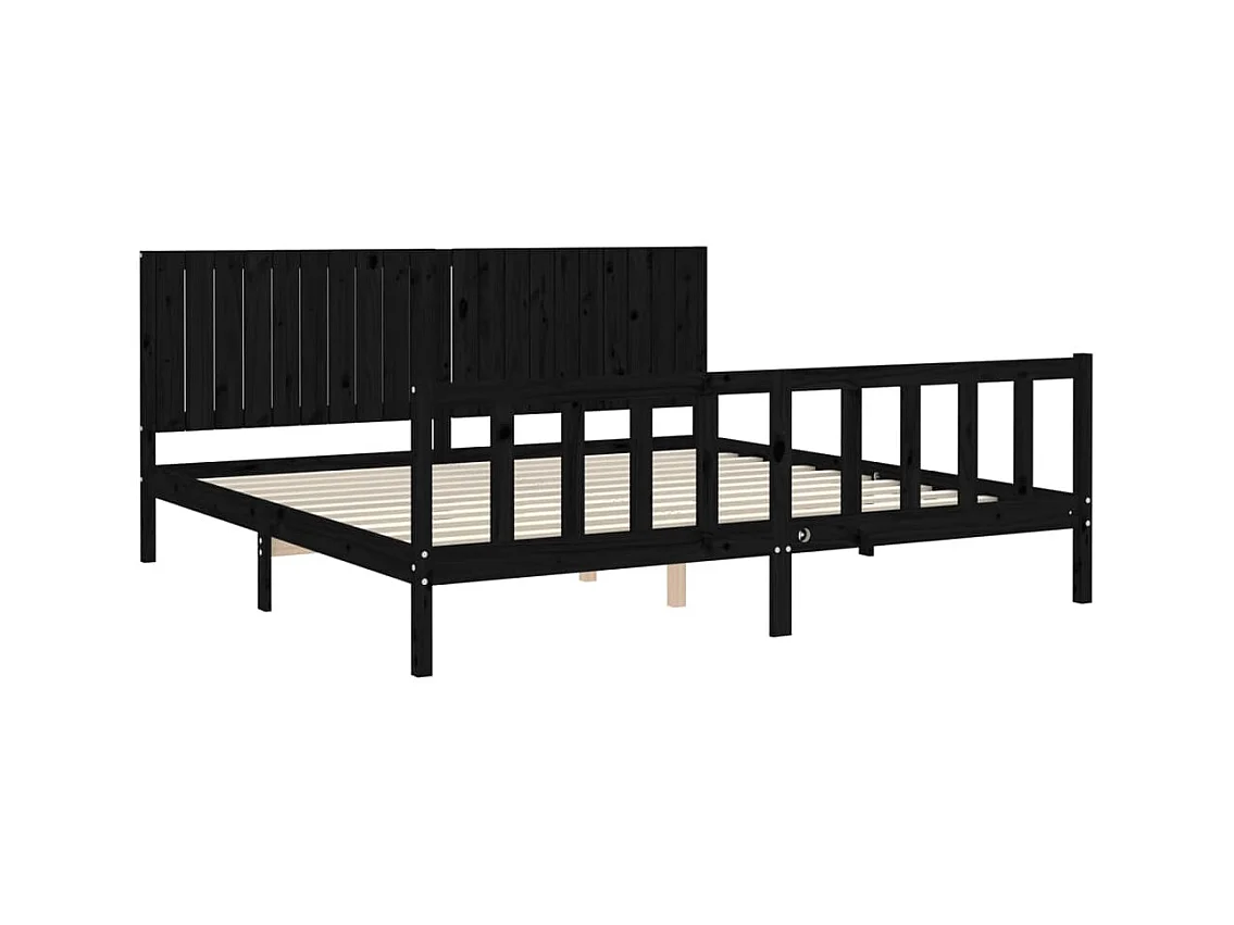 Estructura de cama sin colchón negra 200x200 cm madera maciza de pino