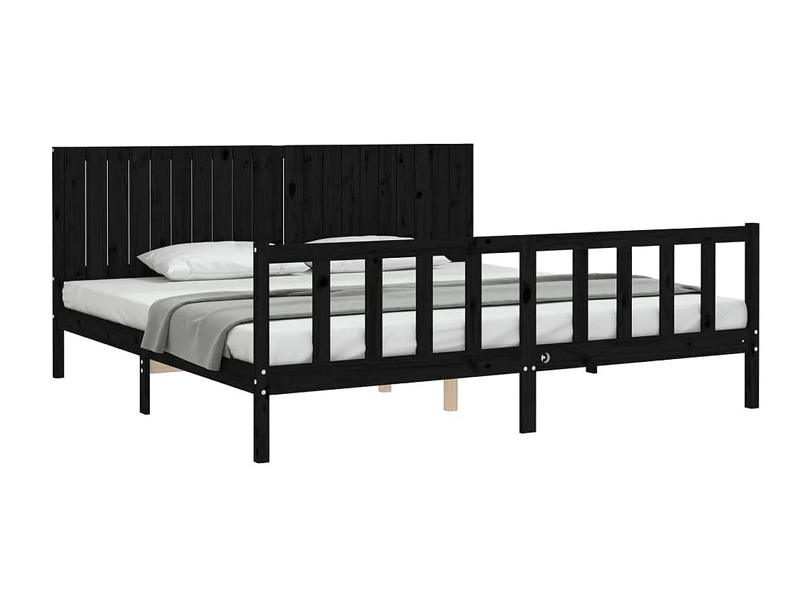 Cadre de lit sans matelas noir 200x200 cm bois massif de pin