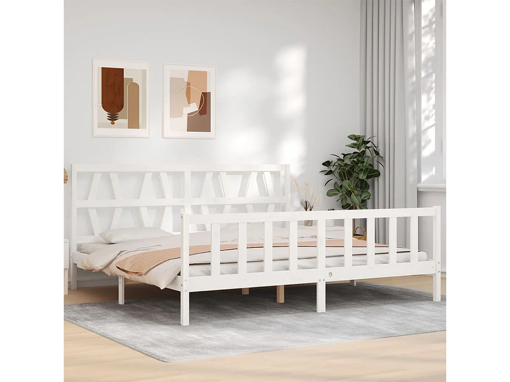 Cadre de lit sans matelas blanc 200x200 cm bois massif de pin
