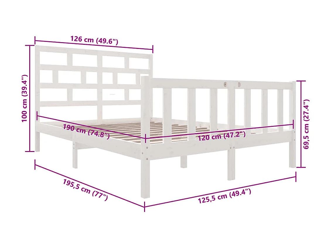 Bettgestell ohne Matratze weiß Massivholz 120x200 cm