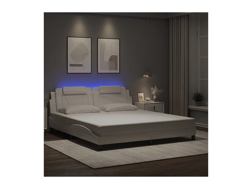 Cadre de lit avec LED sans matelas blanc 180x200 cm