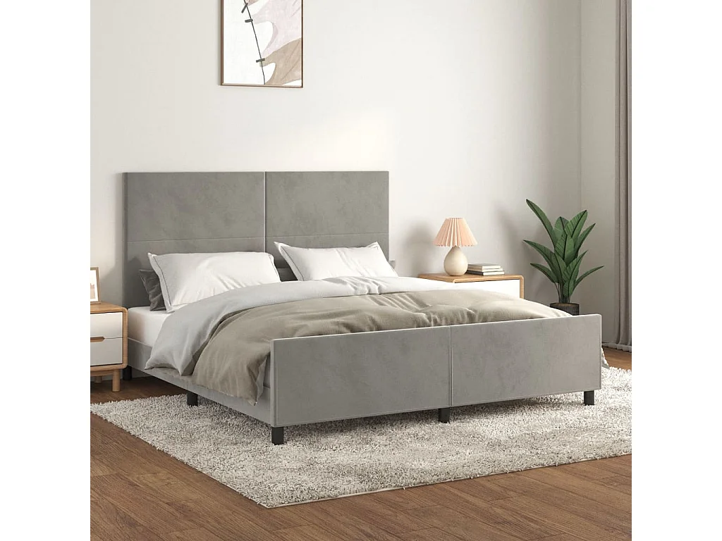 Cadre de lit sans matelas gris clair 160x200 cm velours