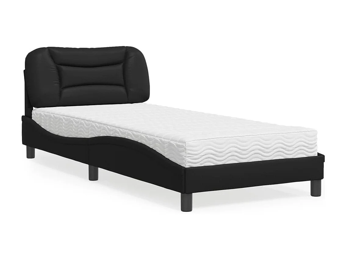Lit avec matelas noir 80x200 cm similicuir