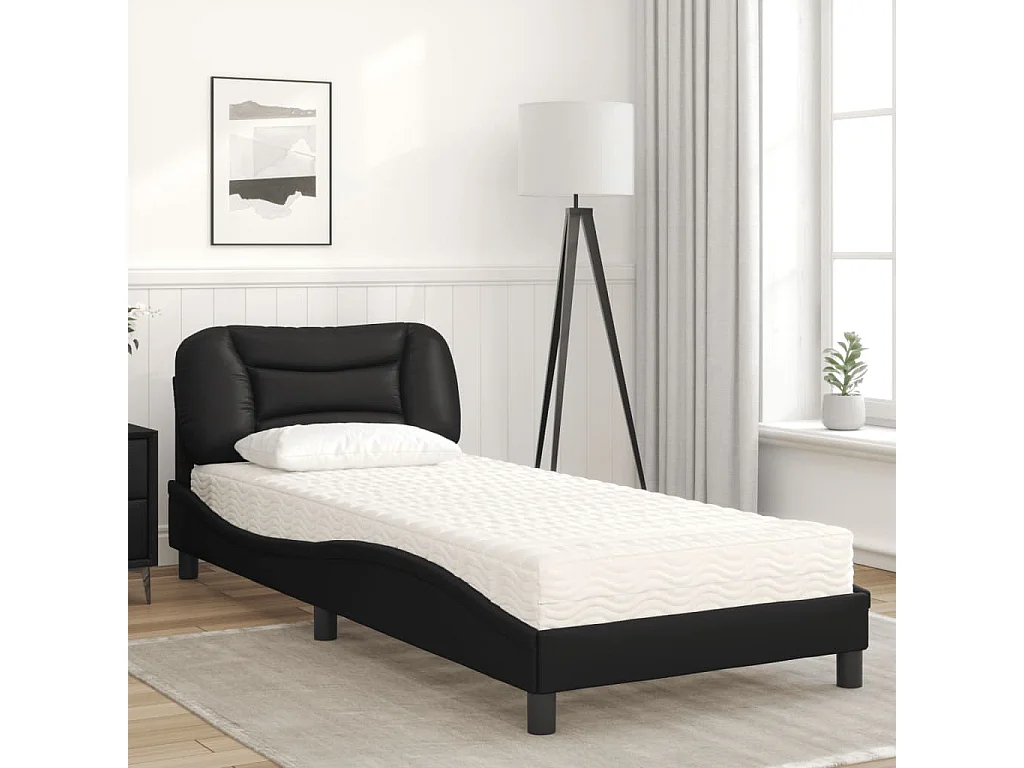 Lit avec matelas noir 80x200 cm similicuir