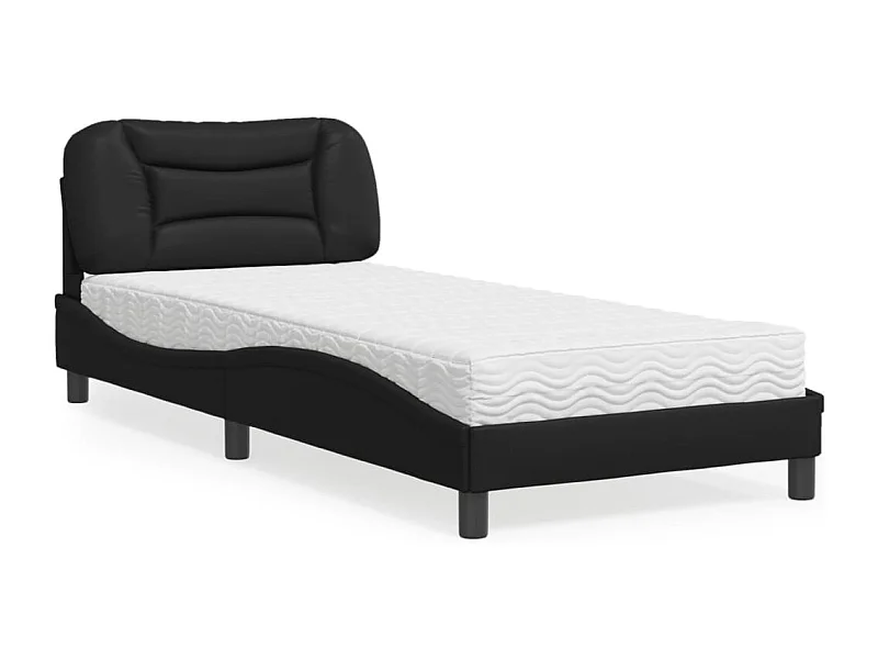 Lit avec matelas noir 80x200 cm similicuir