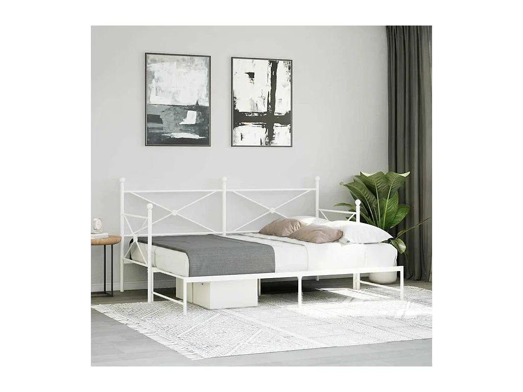 Dagbed met uitschuifbed zonder matras wit 90x200 cm staal