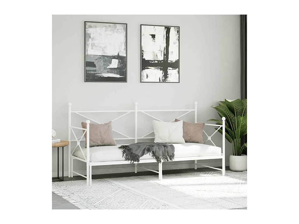 Dagbed met uitschuifbed zonder matras wit 90x200 cm staal