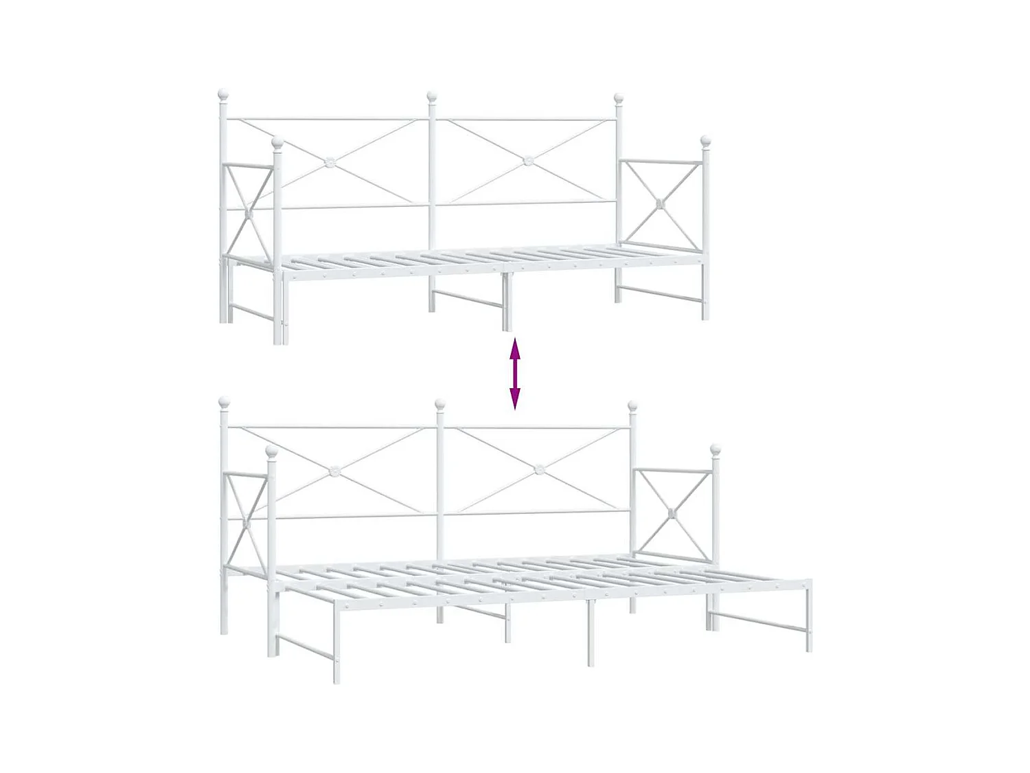 Dagbed met uitschuifbed zonder matras wit 90x200 cm staal