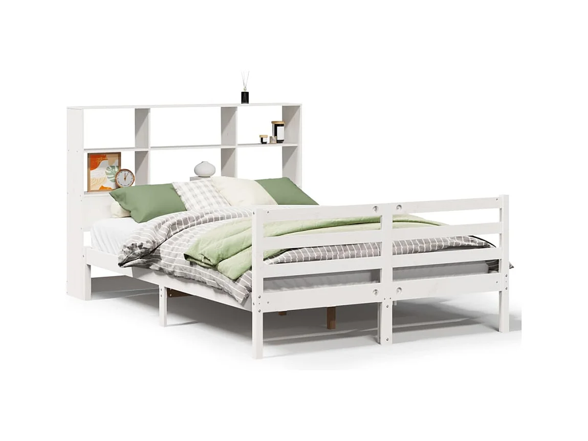 Lit bibliothèque sans matelas blanc 140x200 cm bois pin massif
