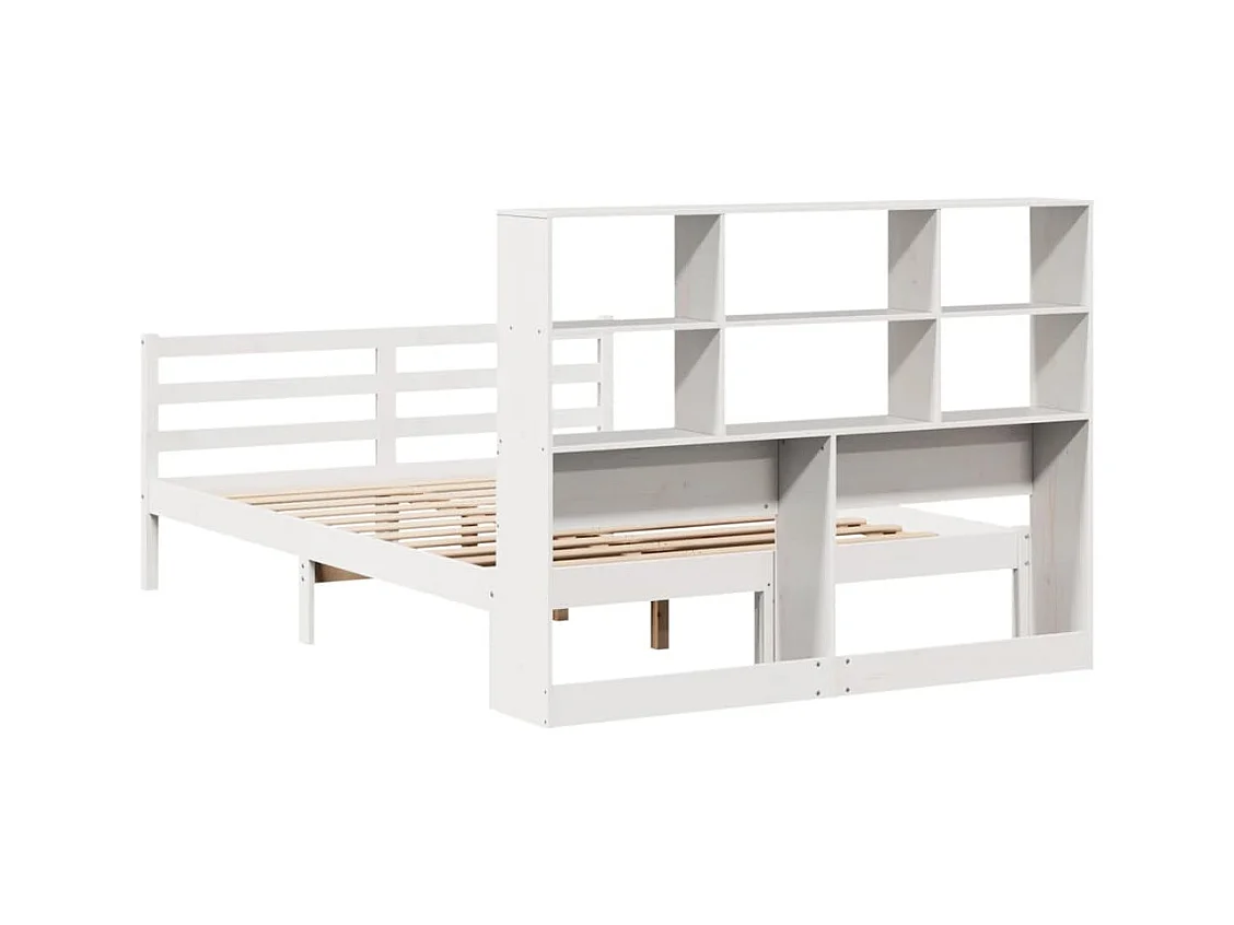 Lit bibliothèque sans matelas blanc 140x200 cm bois pin massif