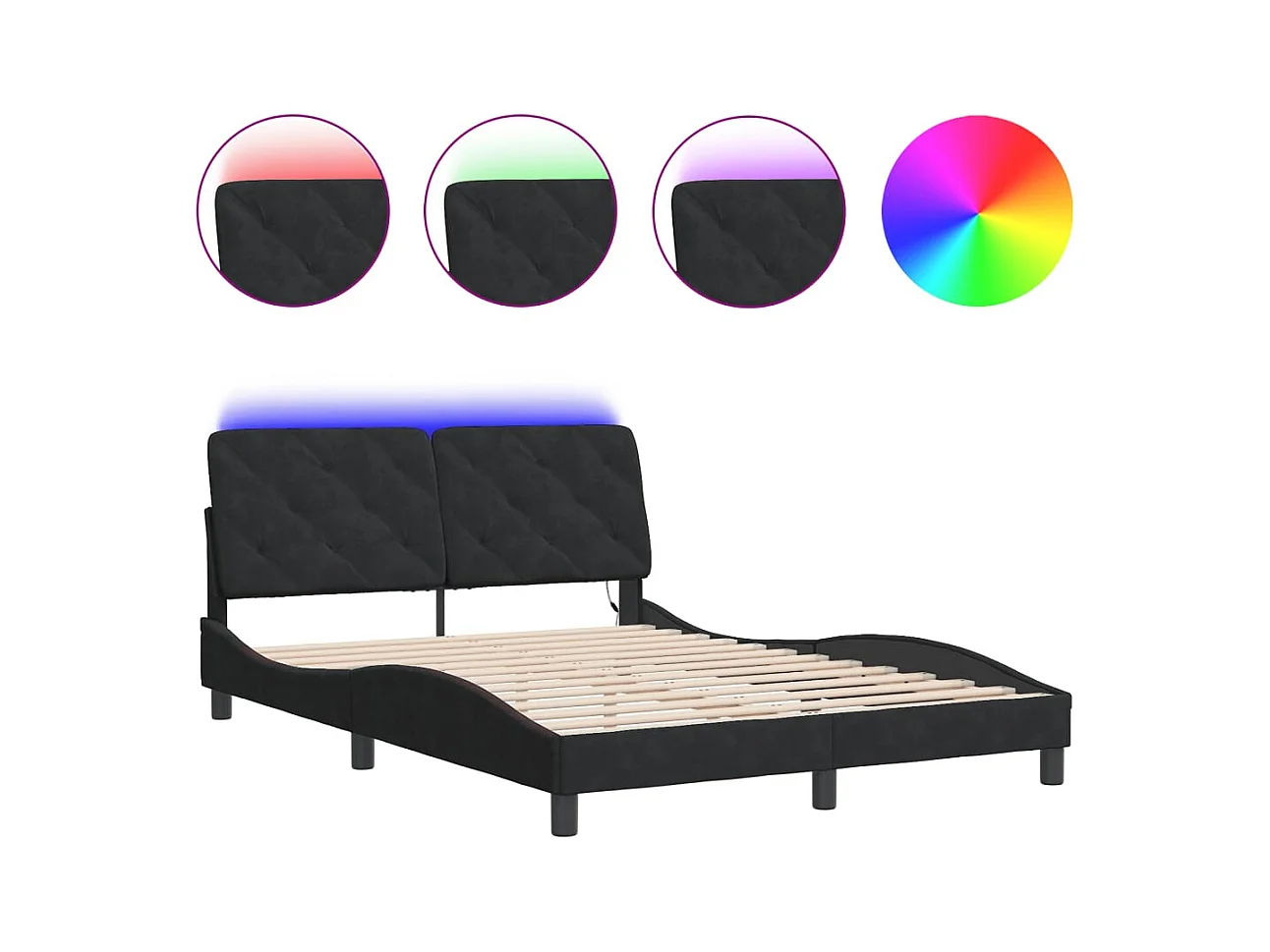 Cadre de lit avec LED sans matelas noir 120x200 cm velours