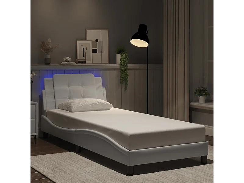 Cadre de lit avec LED sans matelas blanc 90x190 cm
