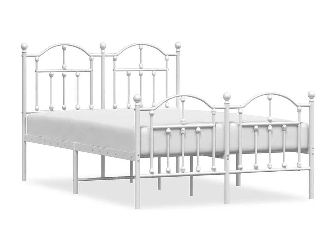 Cadre de lit métal sans matelas et pied de lit blanc 120x190 cm