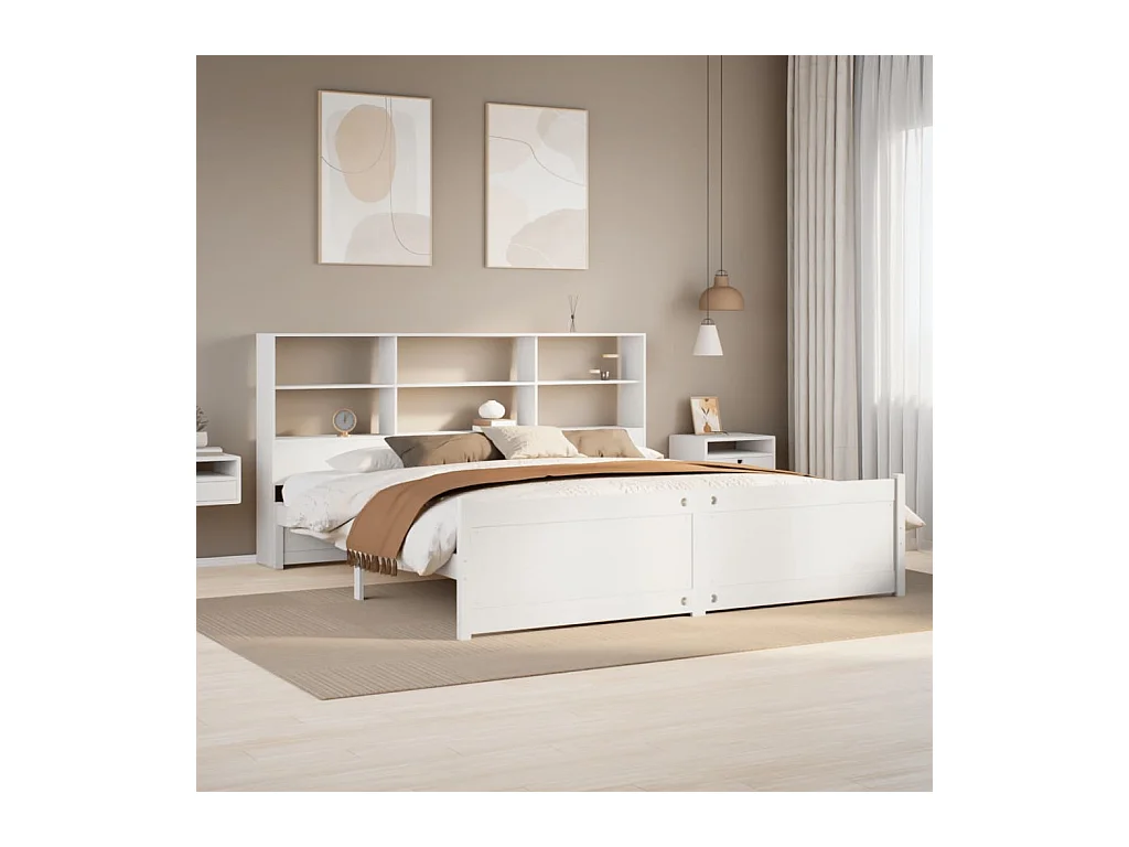Cama librería blanca sin colchón 180x200 cm madera maciza de pino