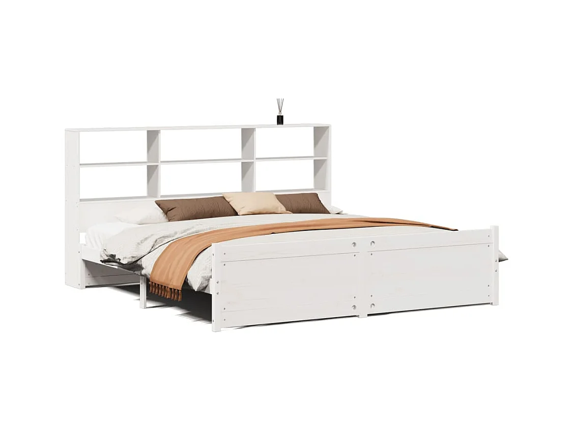 Cama librería blanca sin colchón 180x200 cm madera maciza de pino