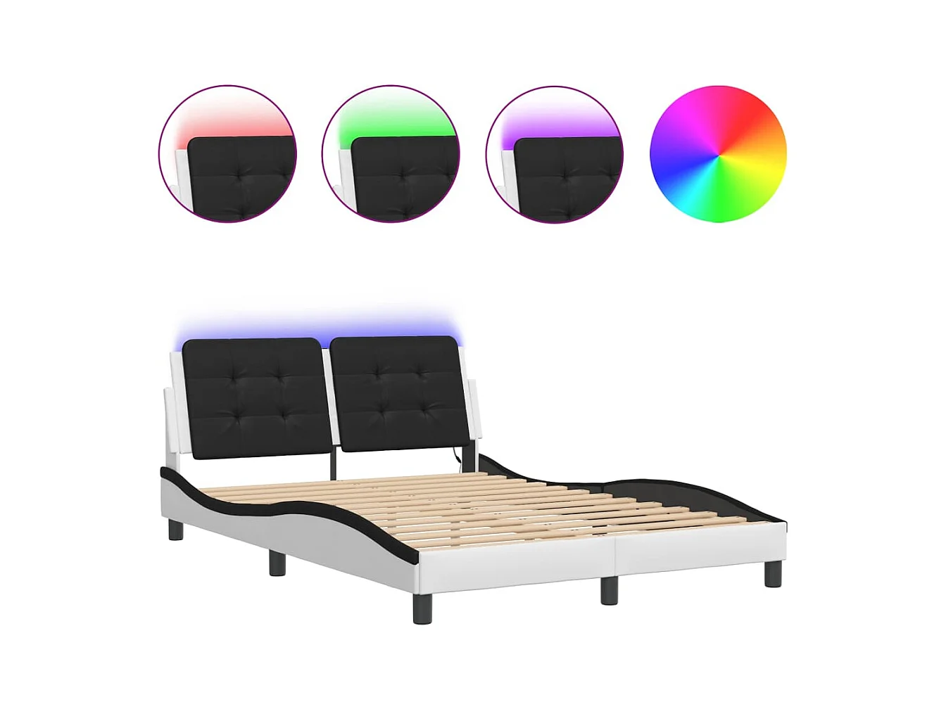 Bettgestell mit LED ohne Matratze weiß und schwarz 140x200 cm