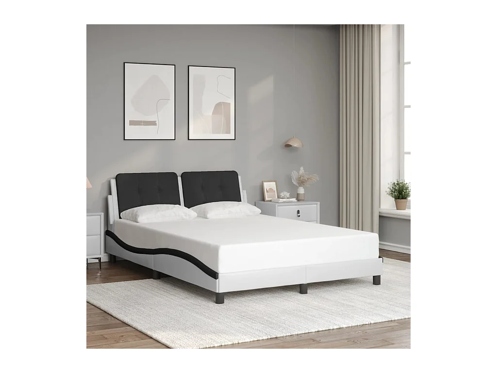 Bettgestell mit LED ohne Matratze weiß und schwarz 140x200 cm