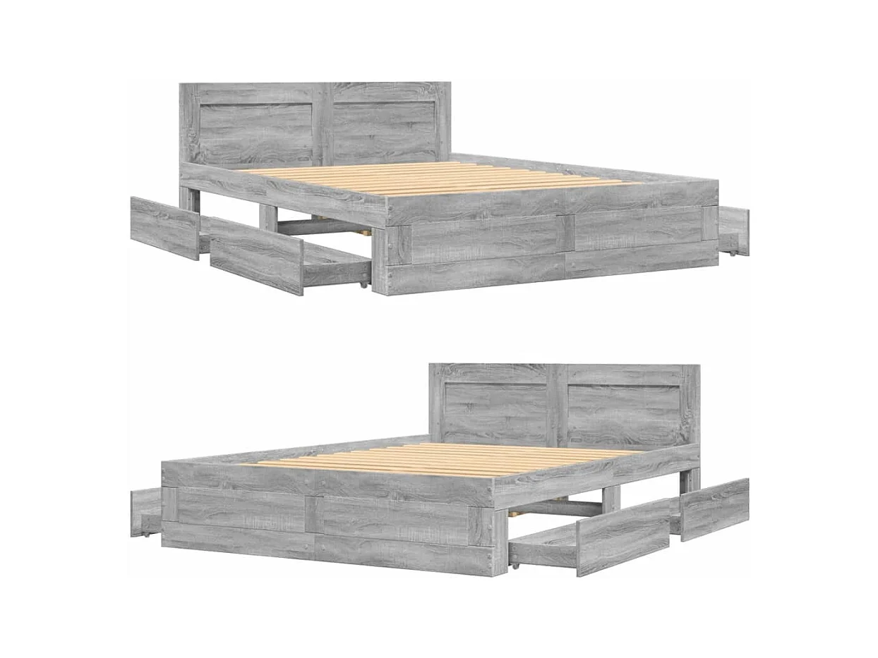 Bedframe en hoofdbord zonder matras Sonoma grijs 120x200 cm