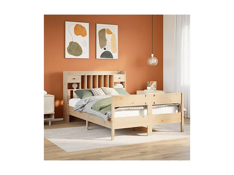Bibliotheksbett ohne Matratze 140x200 cm Massivholz Kiefer