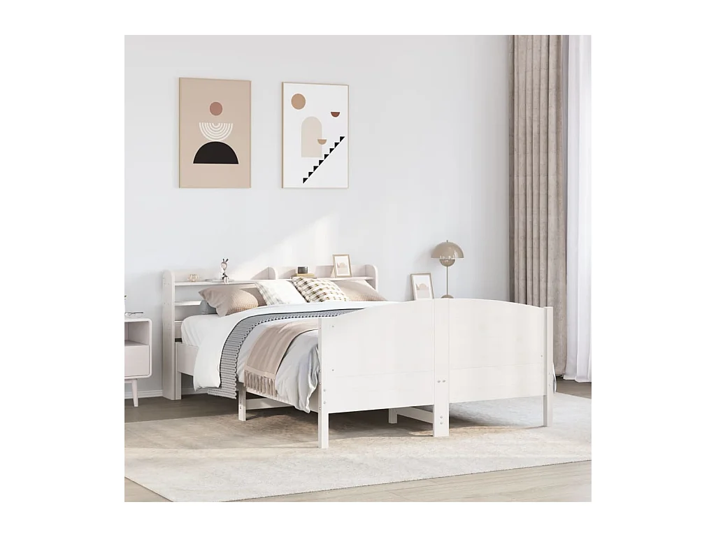 Estructura de cama sin colchón blanca 140x190 cm madera maciza de pino