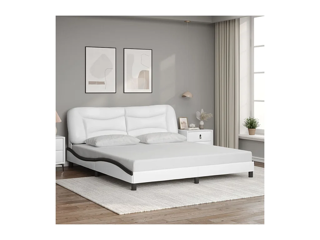 Bettgestell ohne Matratze weiß und schwarz 180x200 cm Kunstleder