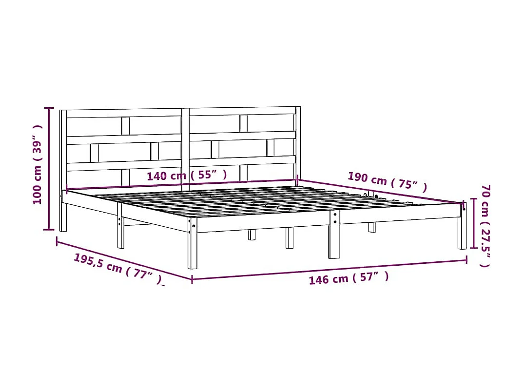 Cadre de lit sans matelas blanc bois massif 140x190 cm