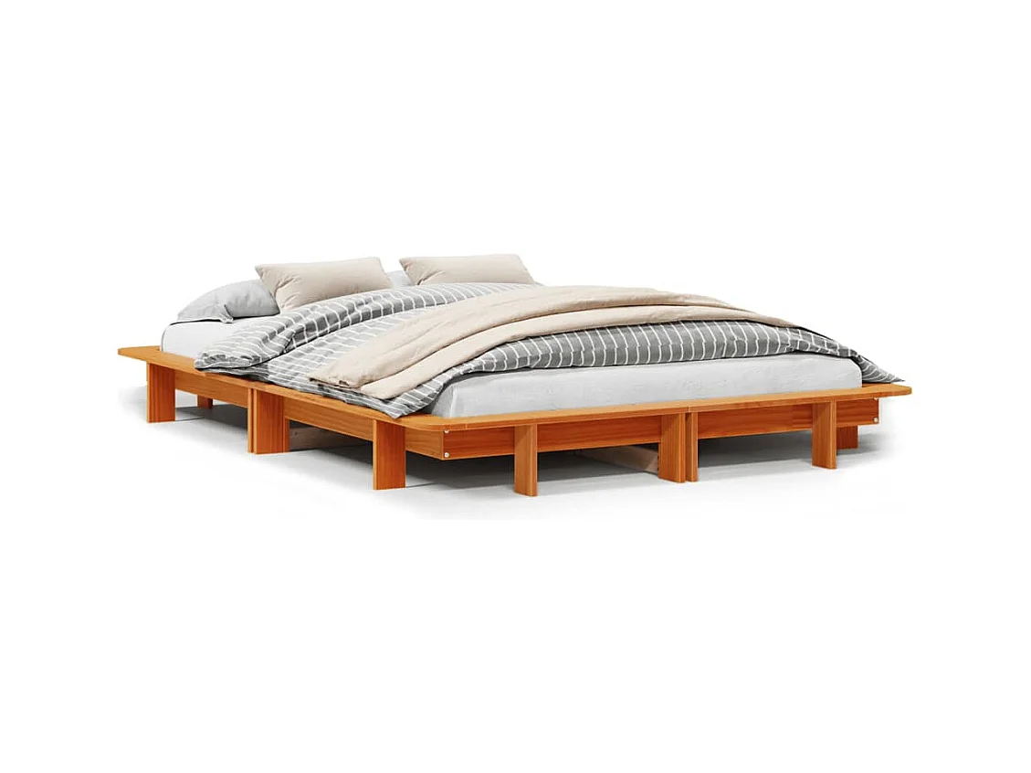 Estructura de cama sin colchón, color marrón cera, 120x200cm, madera maciza de pino
