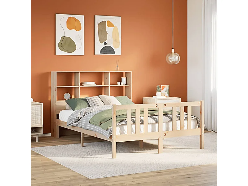 Lit bibliothèque sans matelas 120x200 cm bois de pin massif